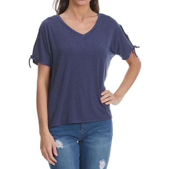 Thyme & Honey Navy V-Neck Tee with Split Sleeves Size M - Picture 1 of 8